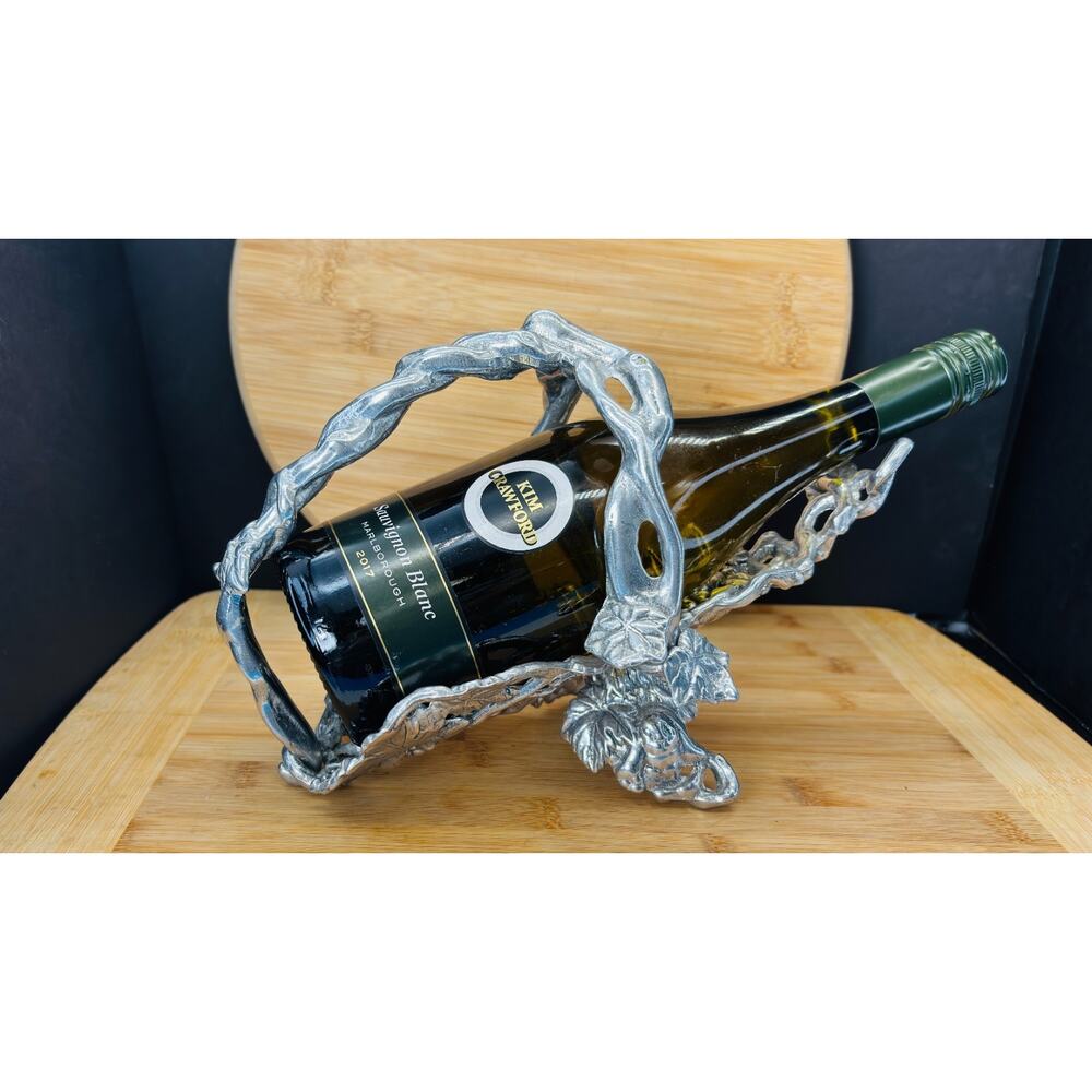 Arthur Court 1997 Grapevine Wine Bottle Holder Cast Aluminum Wine Caddy